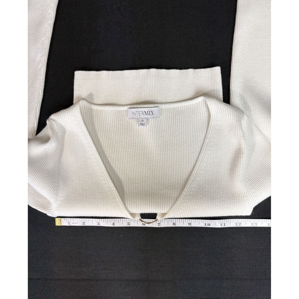 Intermix Cream Ribbed Ring‎ Detail Crop Top Sweater Womens Size S Y2K Style - Picture 7 of 9